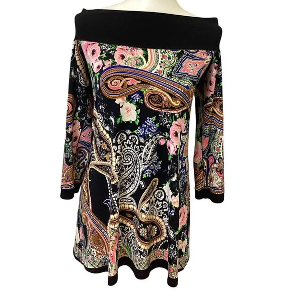 Evo Vorri Womens Medium Long Sleeve Off Shoulder Floral Paisley Short Mod Dress - Picture 1 of 5